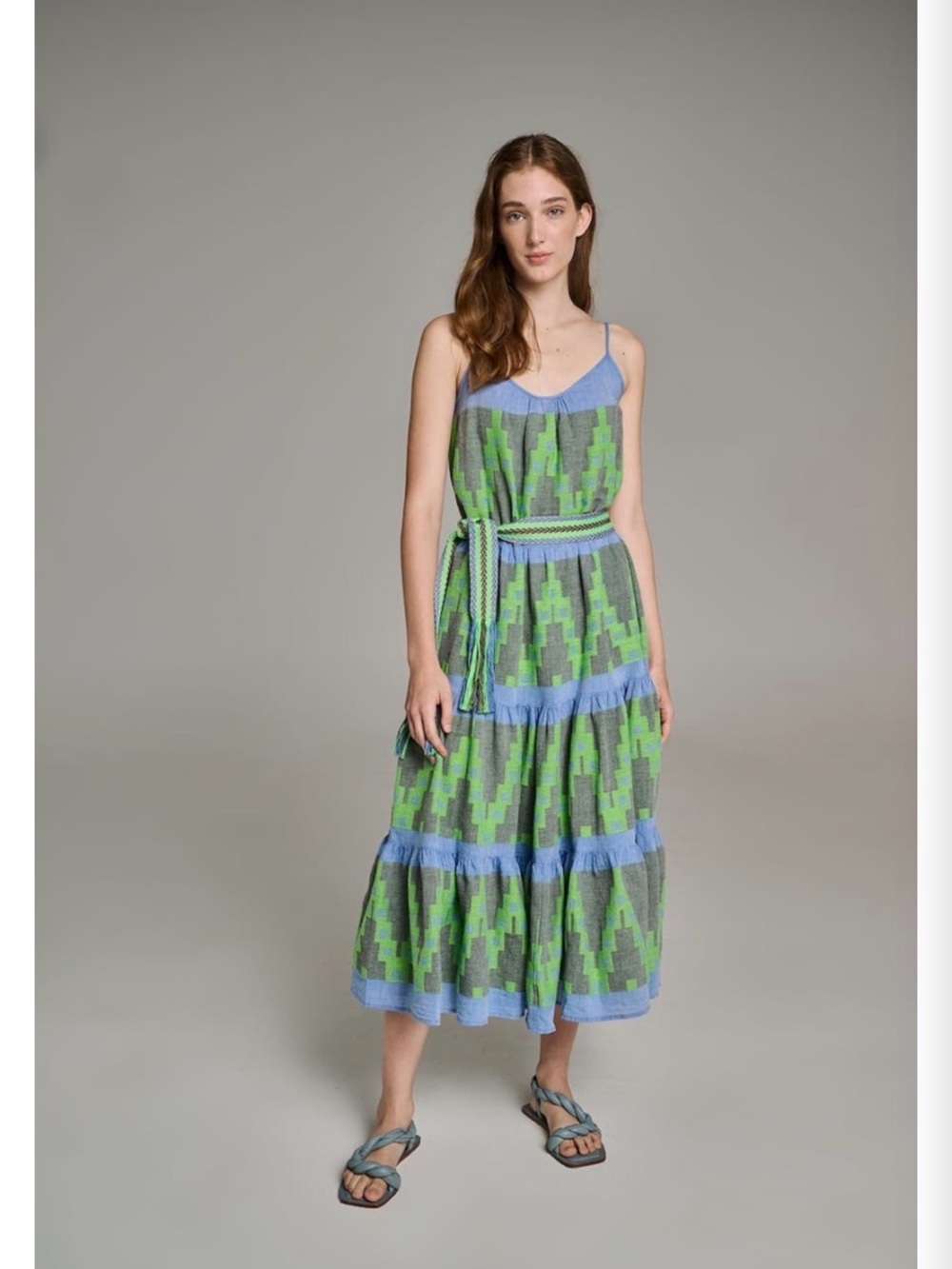 Devotion TWINS Blue and Green Patterned Woven Maxi Dress